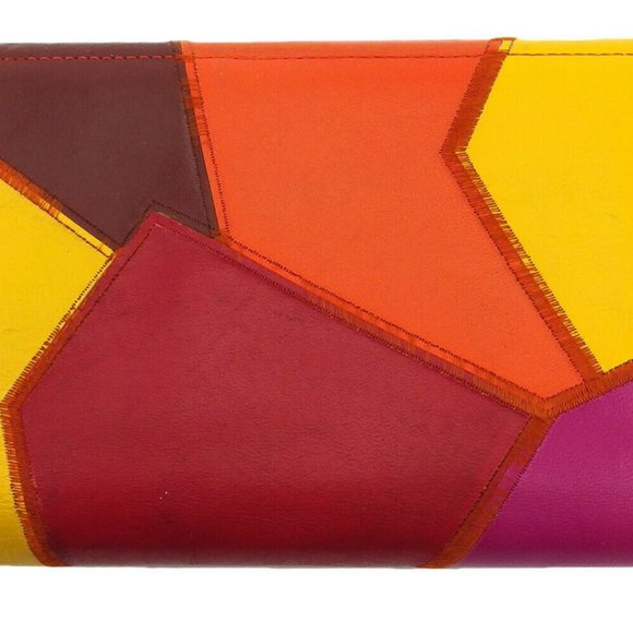 Auth SAINT LAURENT tri-fold wallet patchwork orange leather - Picture 5 of 9